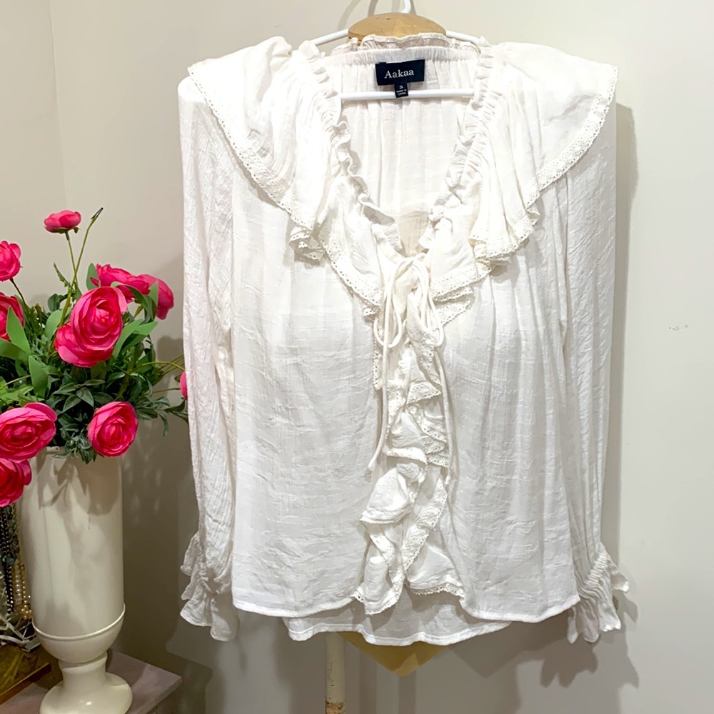 Coastal Cowgirl Feminine Ruffled Boho White Blouse